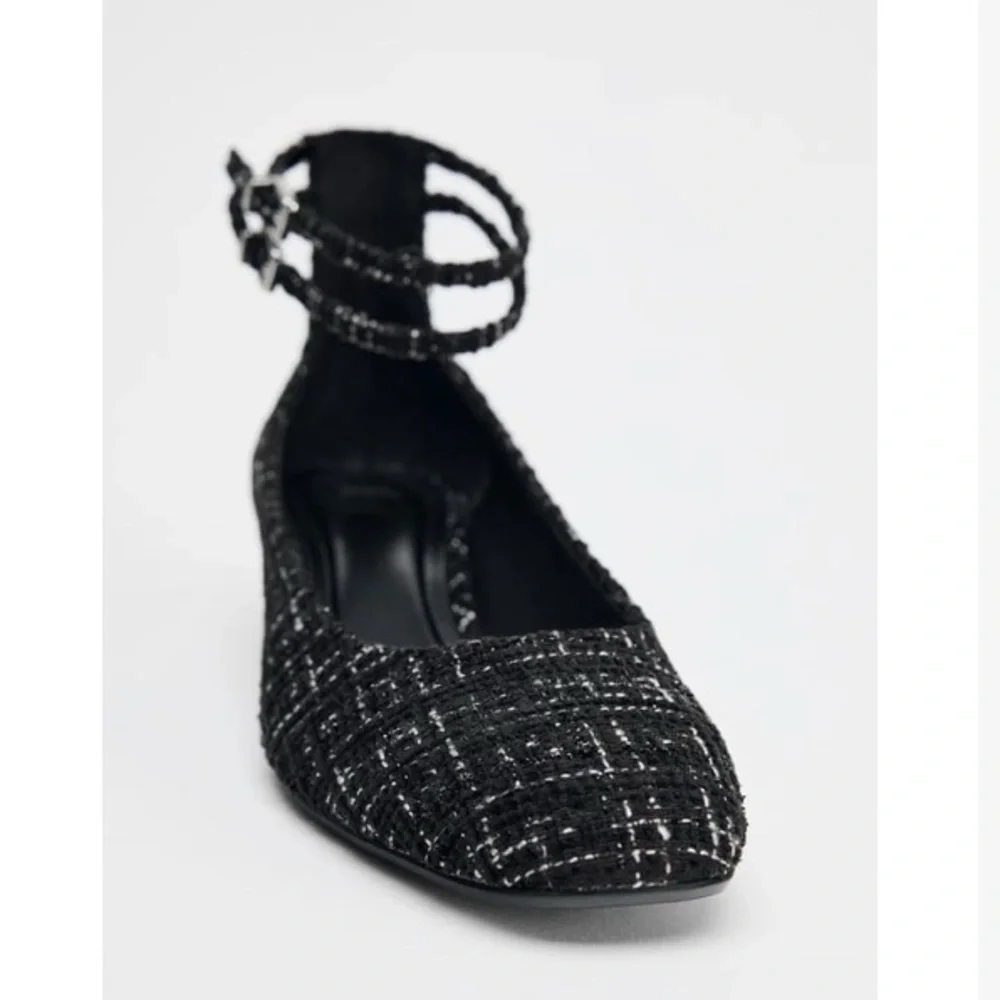 Zara Black Tweed Ankle Strap Heels - Picture 1 of 3